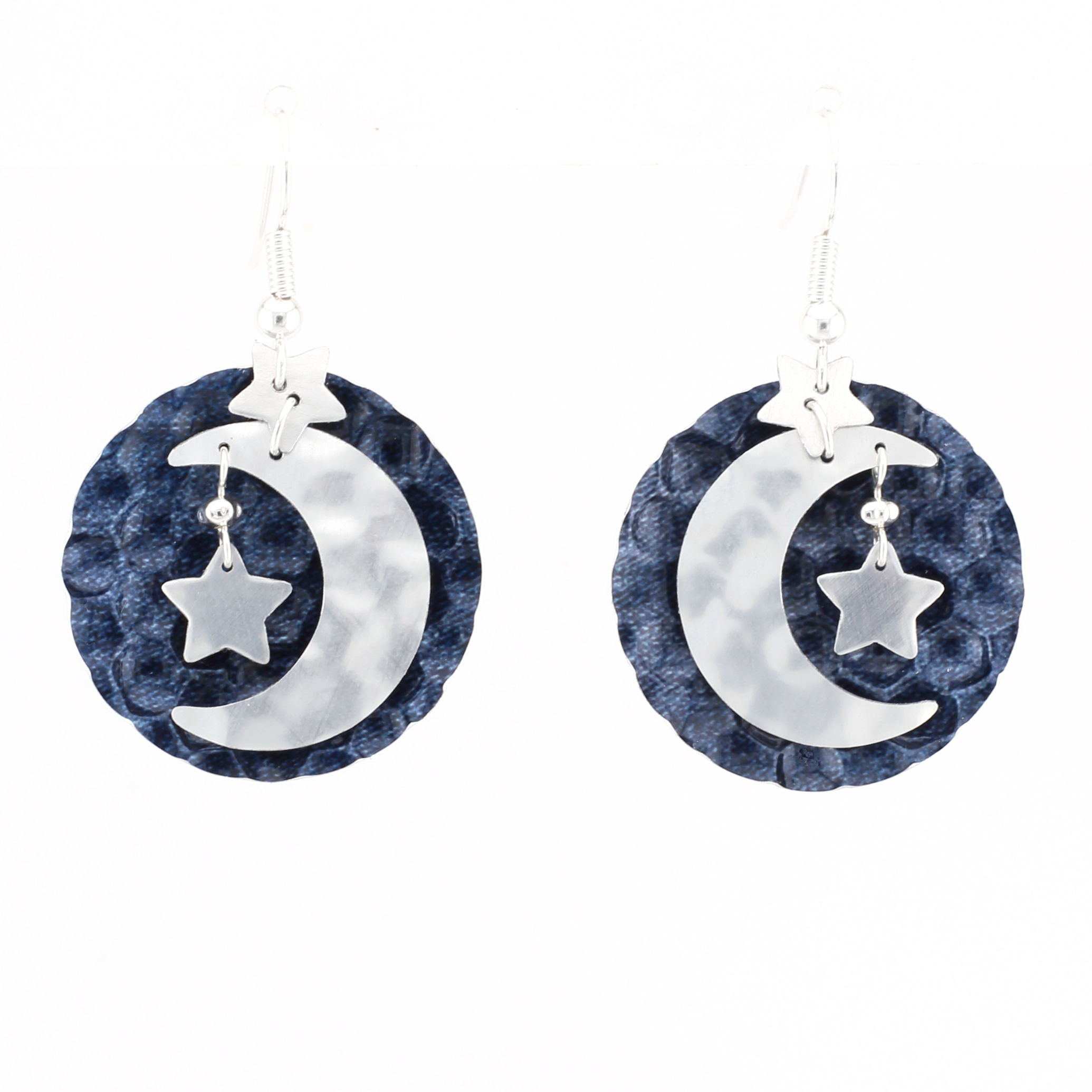 Denim Moon Dangles