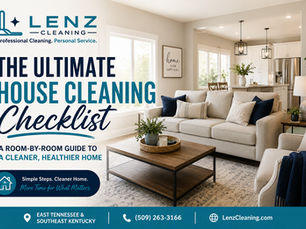 Clean modern living room after professional residential cleaning by Lenz Cleaning in East Tennessee and Southeast Kentucky.