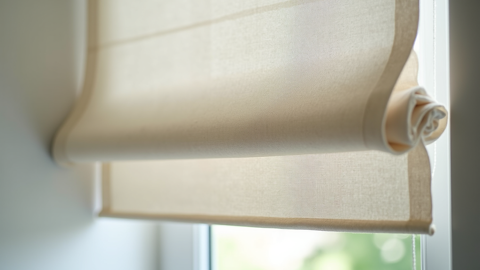 Close-up view of folded Roman shades fabric texture in a Miami home