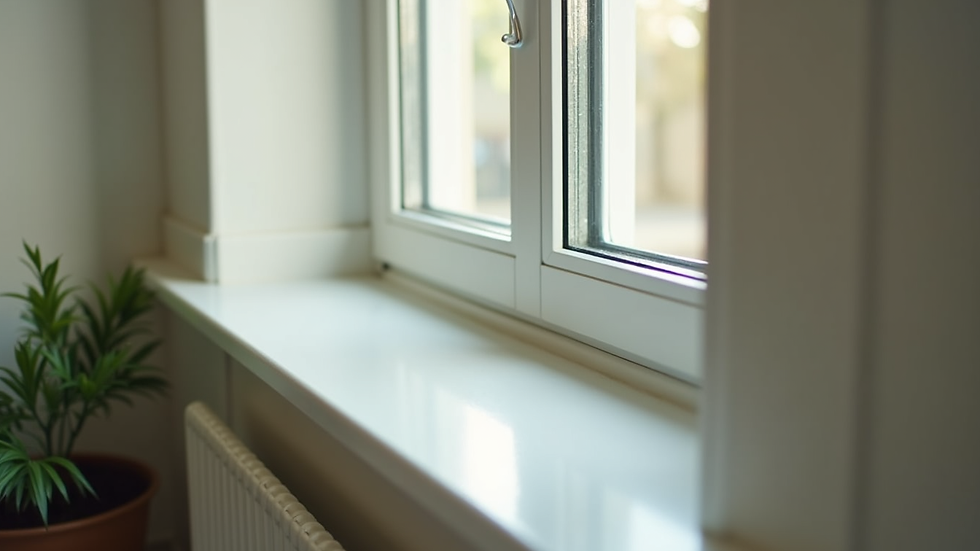 Close-up view of double-pane window with Low-E coating and vinyl frame