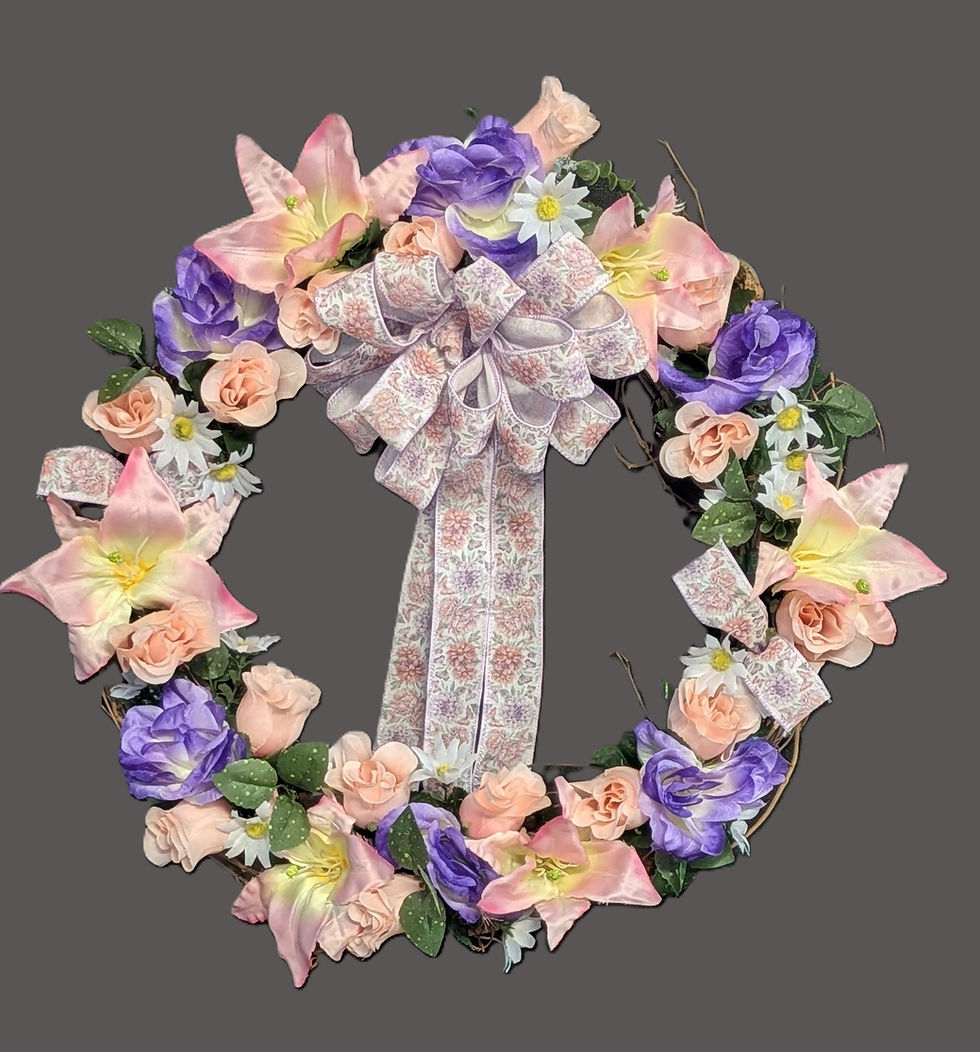 Thumbnail: Purple and Pink Roses Wreath with Pink Lilies