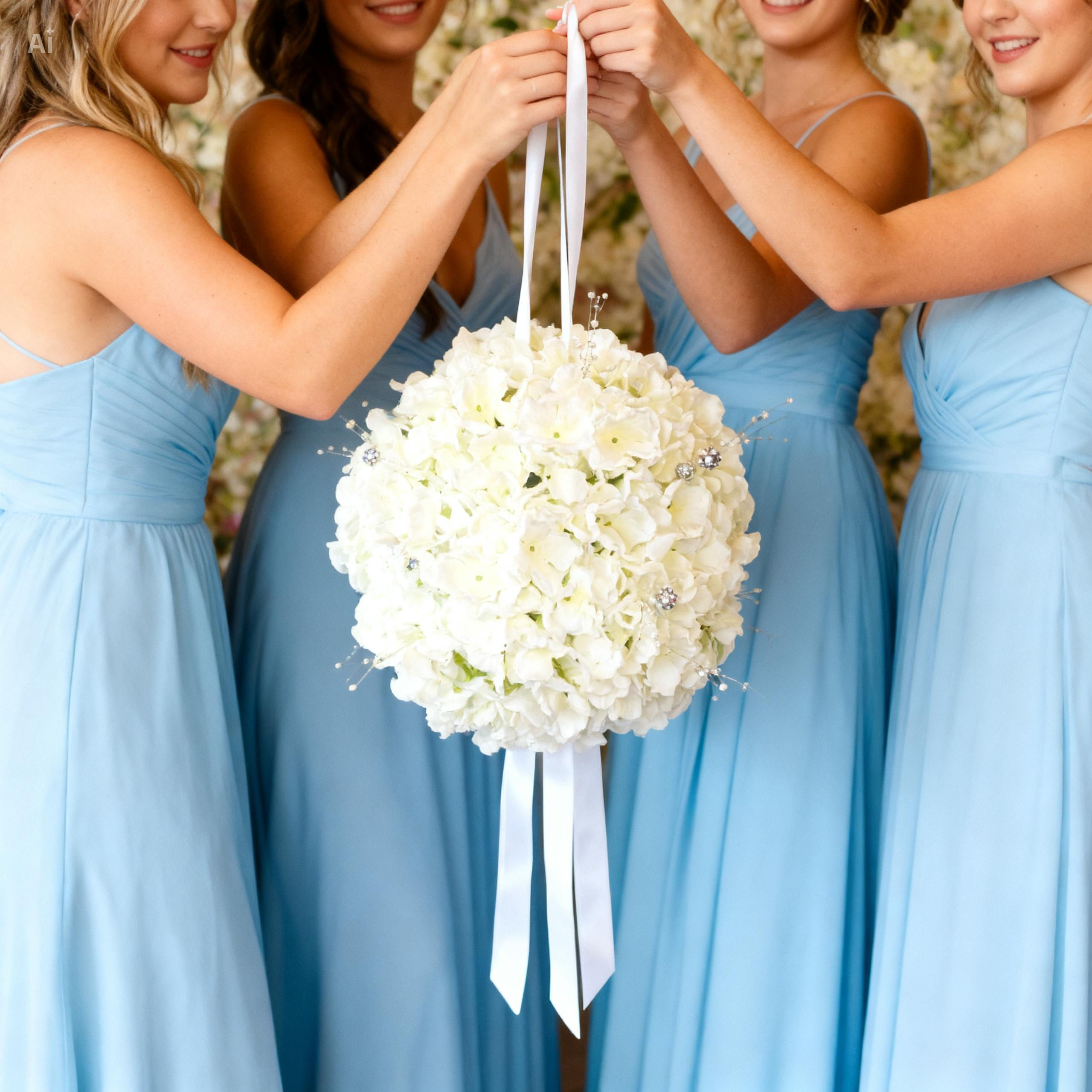 Silk Flower Ball Made from White Hydrangea and Pearl Spray