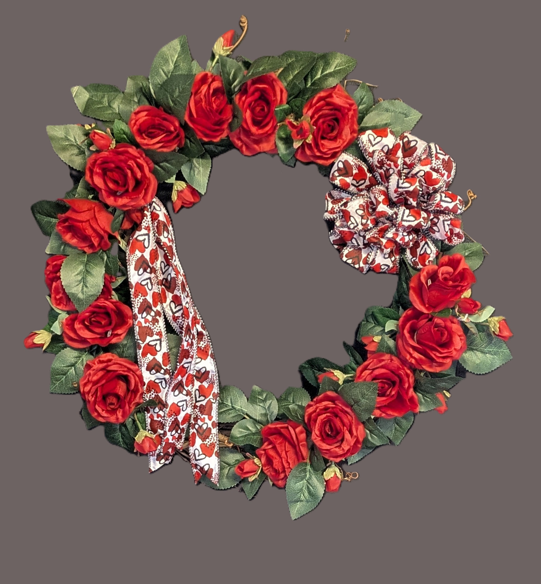 Valentines Day Inspired Red Rose Wreath with Bow