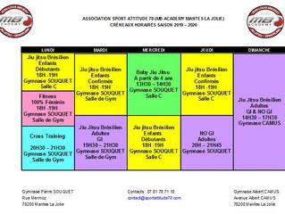 Horaires saison 2019-2020