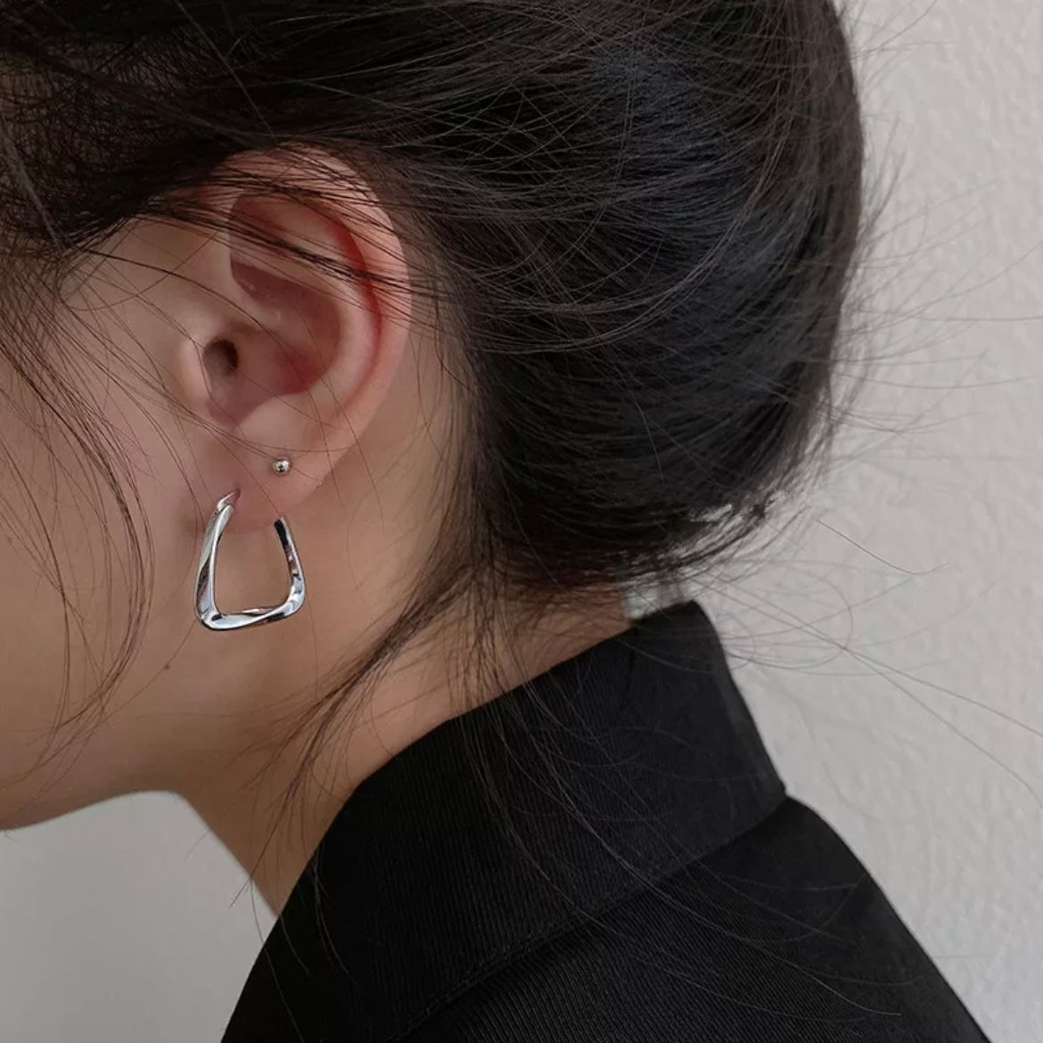 Silver Minimal Cubic Hooped Earrings