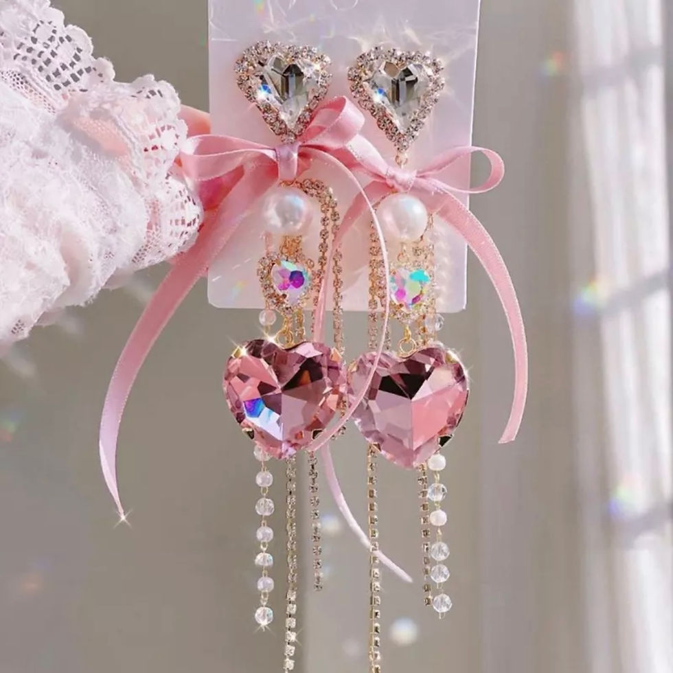 Pink Ribbon 🎀 Heart Earrings