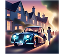 Cartoon Ai depiction of an old fashioned car in London