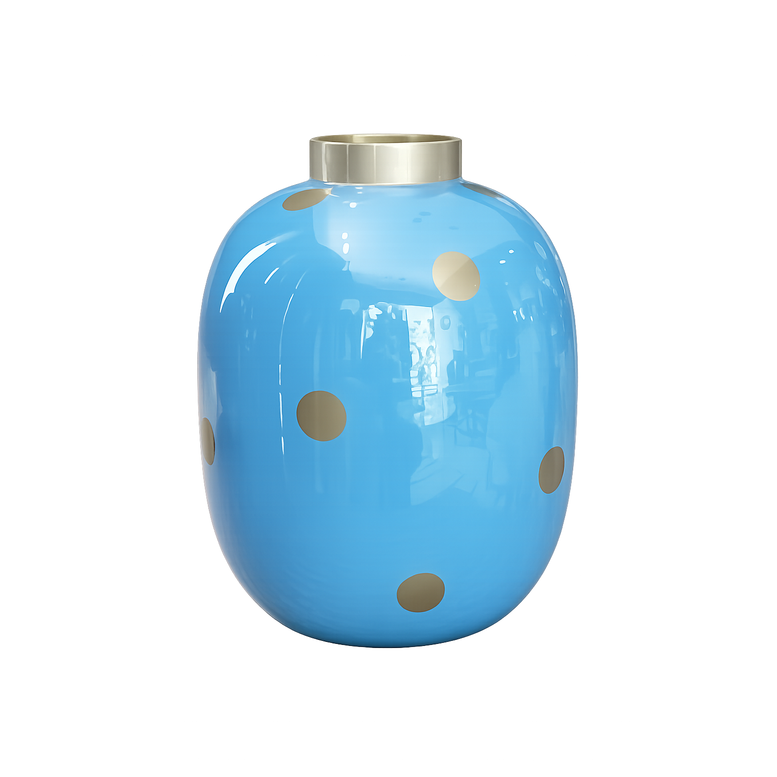 VASO METAL AZUL CLARO C/ BOLAS DOURADAS