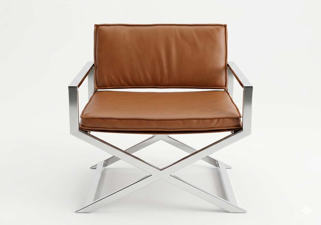 POLTRONA EM COURO COM PÉS CROMADOS