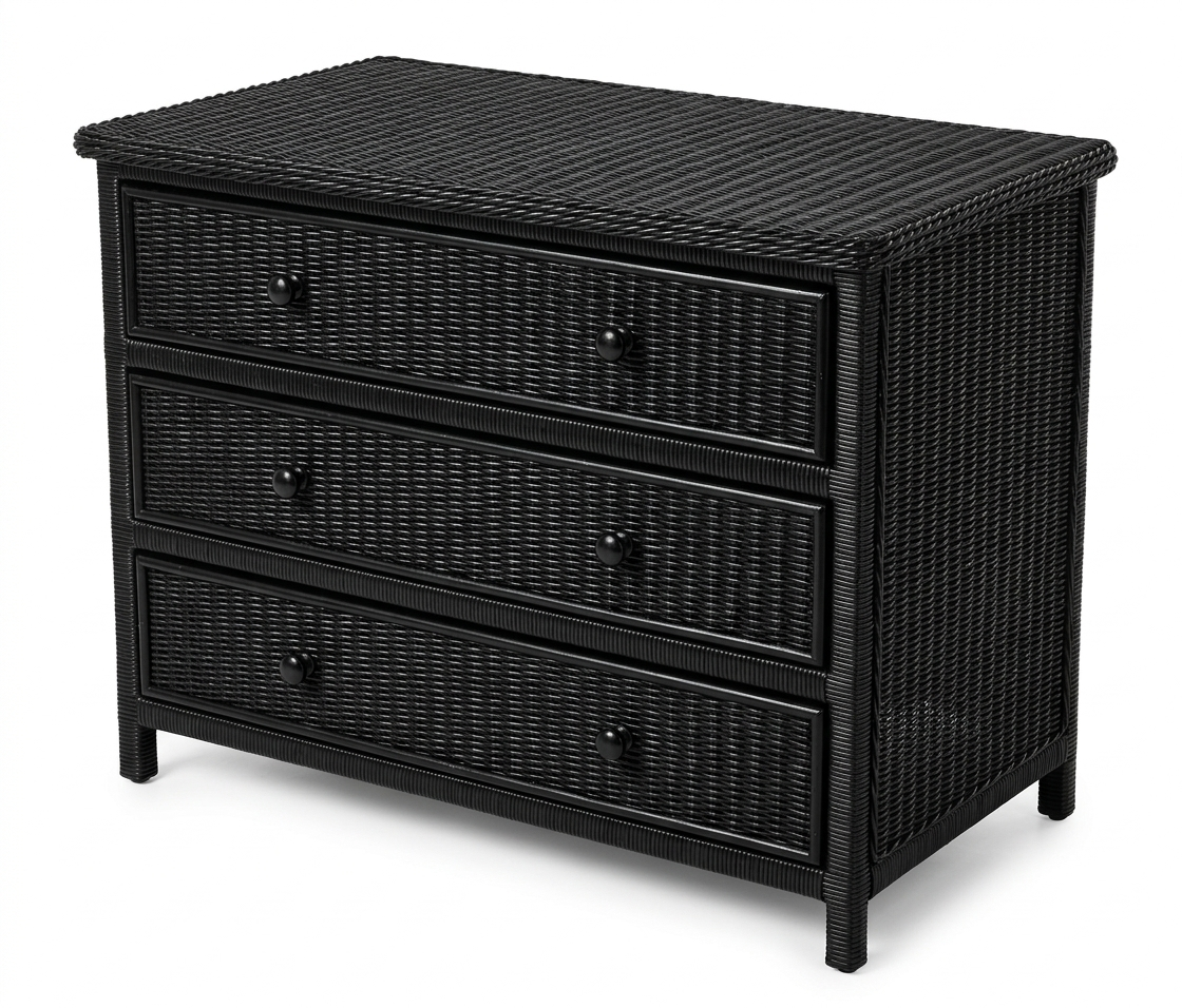 CÔMODA EM FIBRA NATURAL COR PRETA