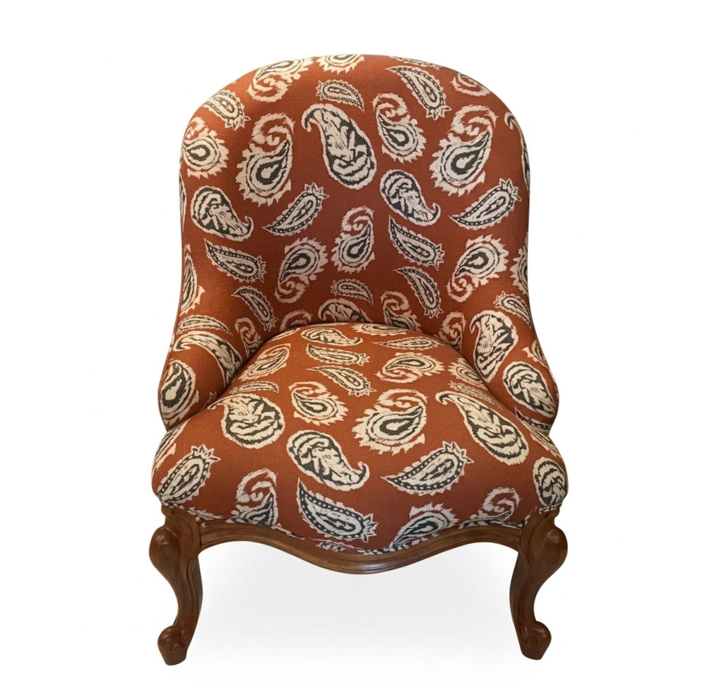 POLTRONA / ESTAMPA OCRE / PÉS EM MADEIRA