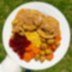 Delicious plate with the tastiest Tofurky roast dinner