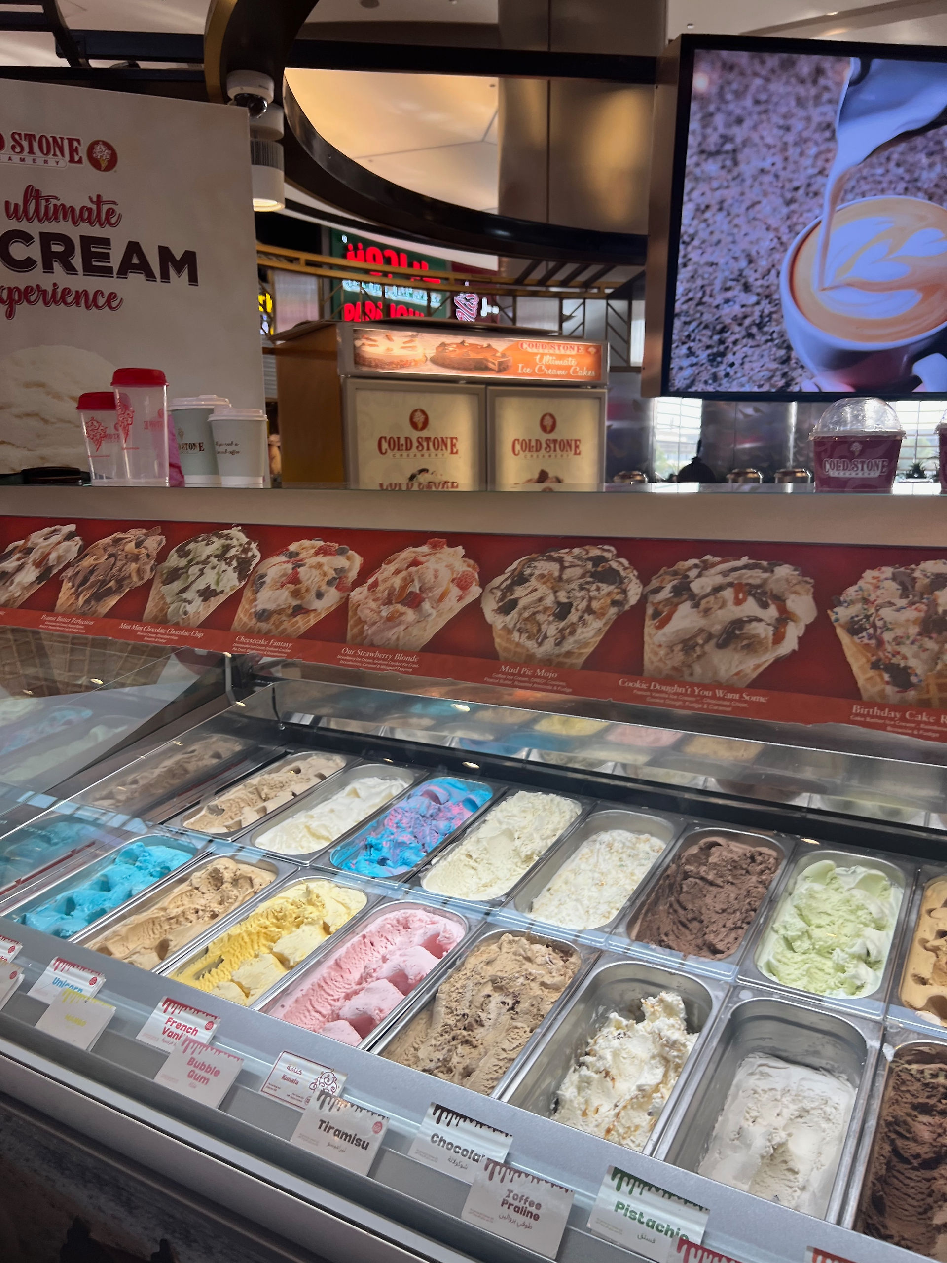 Assorted ice cream flavours at Cream Stone Creamery, Riyadh Park, Saudi Arabia.