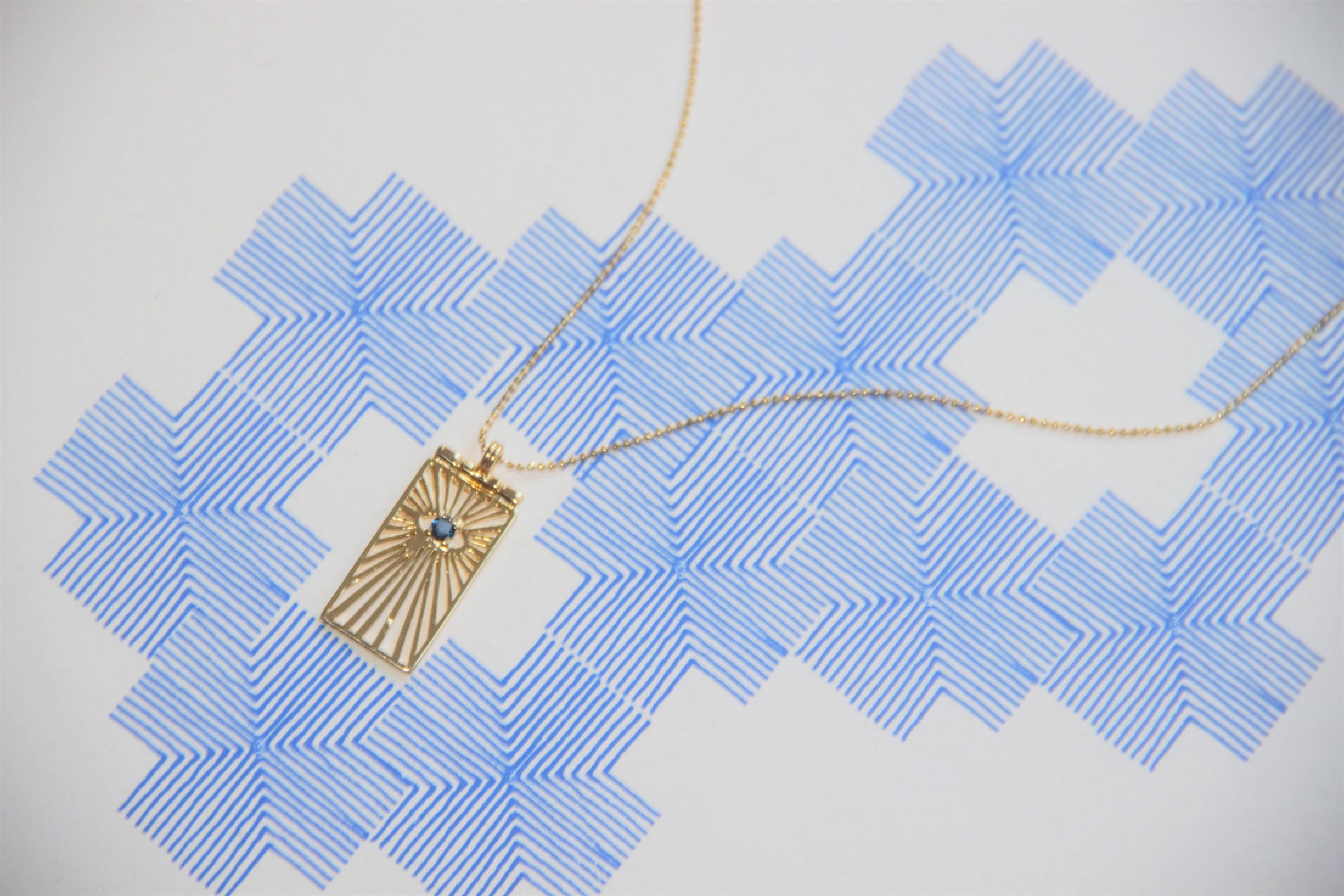 Rectangle Evil Eye Gold Charm Necklace