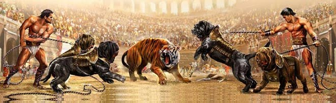 Portrait of Molossians being used in a gladiatorial battle