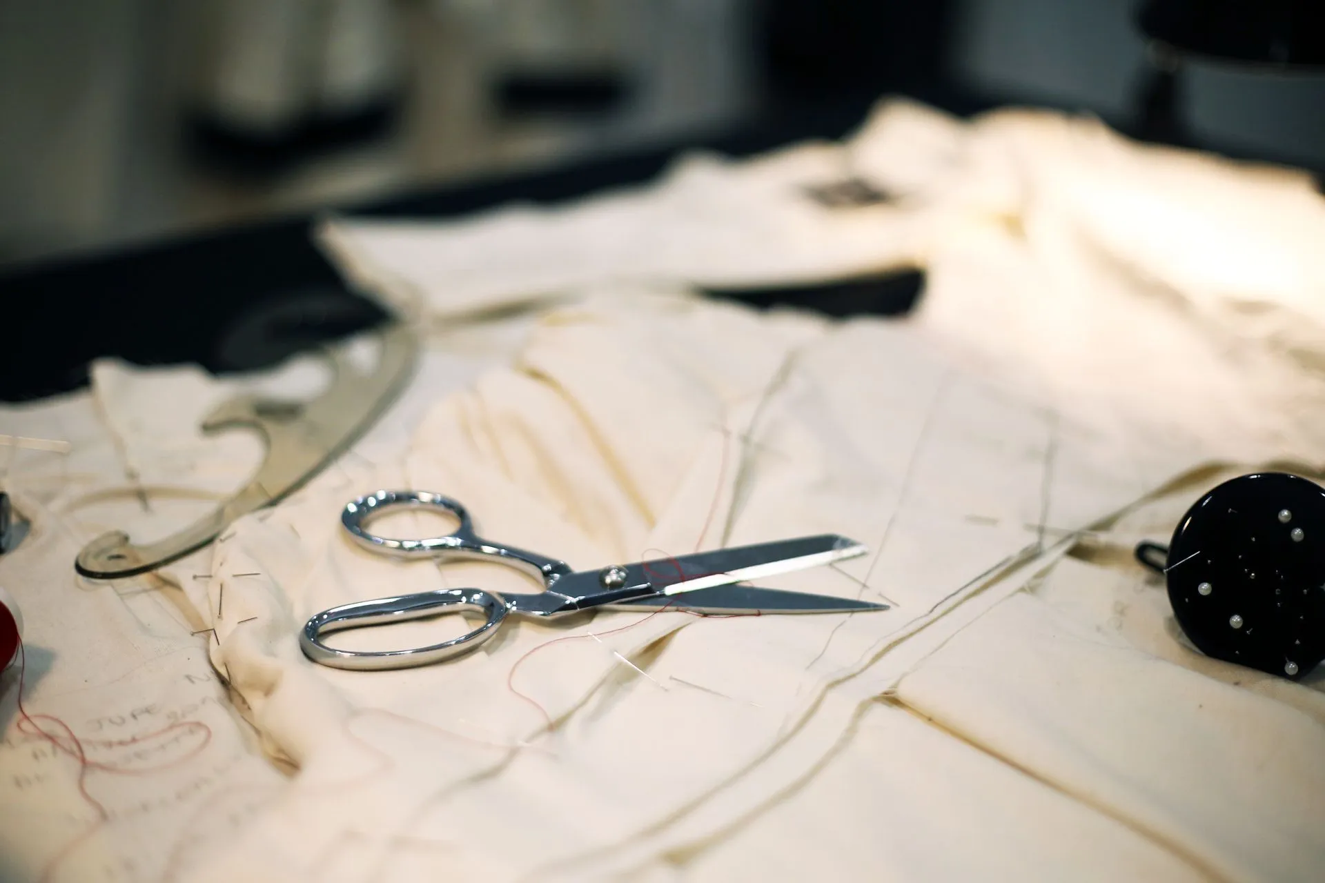 Calico toile being worked on in a couture atelier