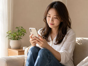 スマートフォンで栄養情報を確認しながら考える女性