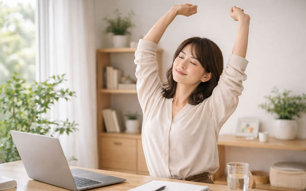 ホルモンバランスが乱れる原因となるストレスや生活習慣に気づき、セルフケアに取り組む女性