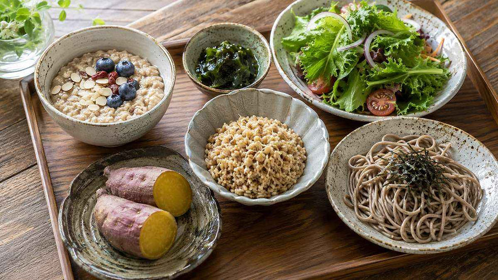 玄米・オートミール・そば・さつまいもなど低GIの主食と副菜