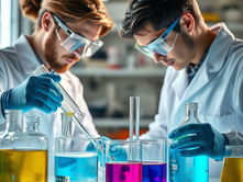 Two scientists working in a laboratory.