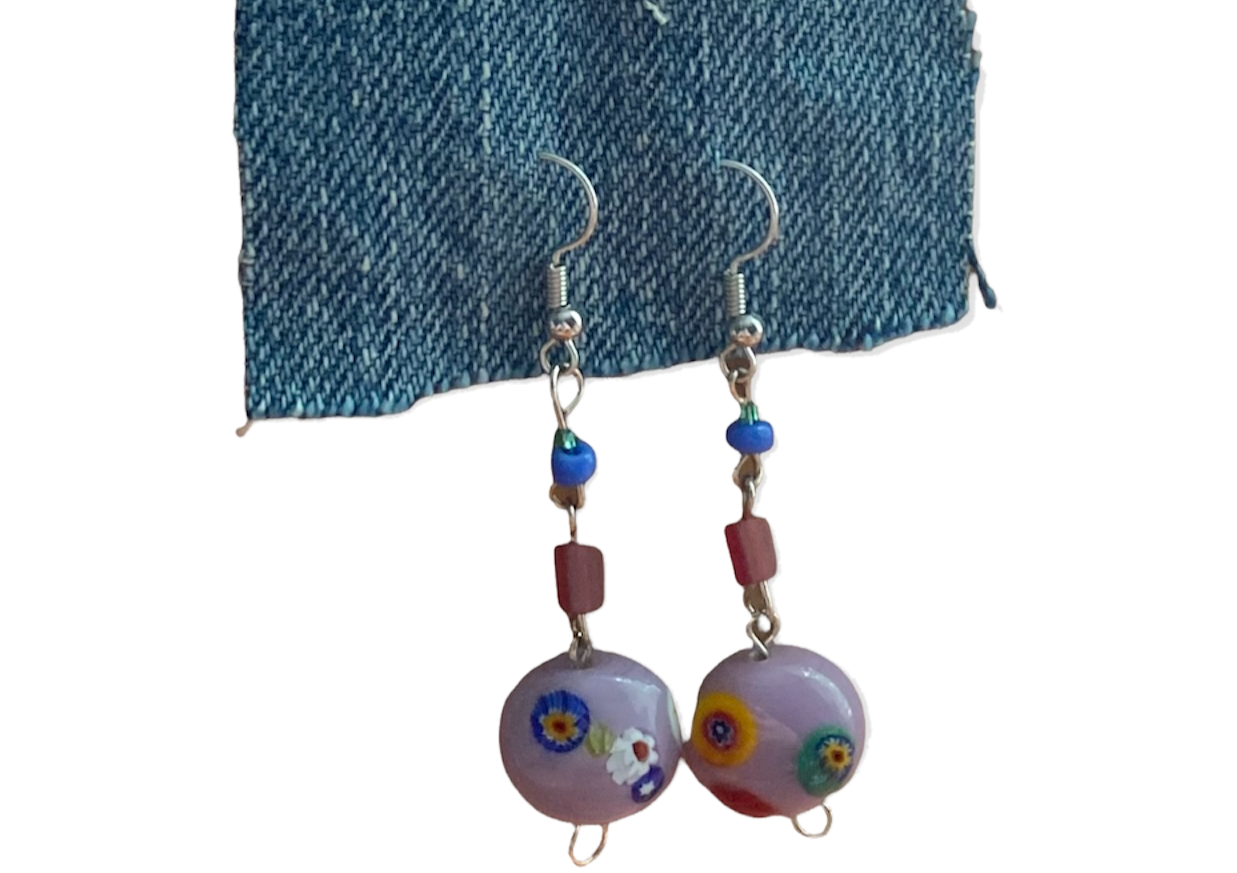 purple glass bead earrings