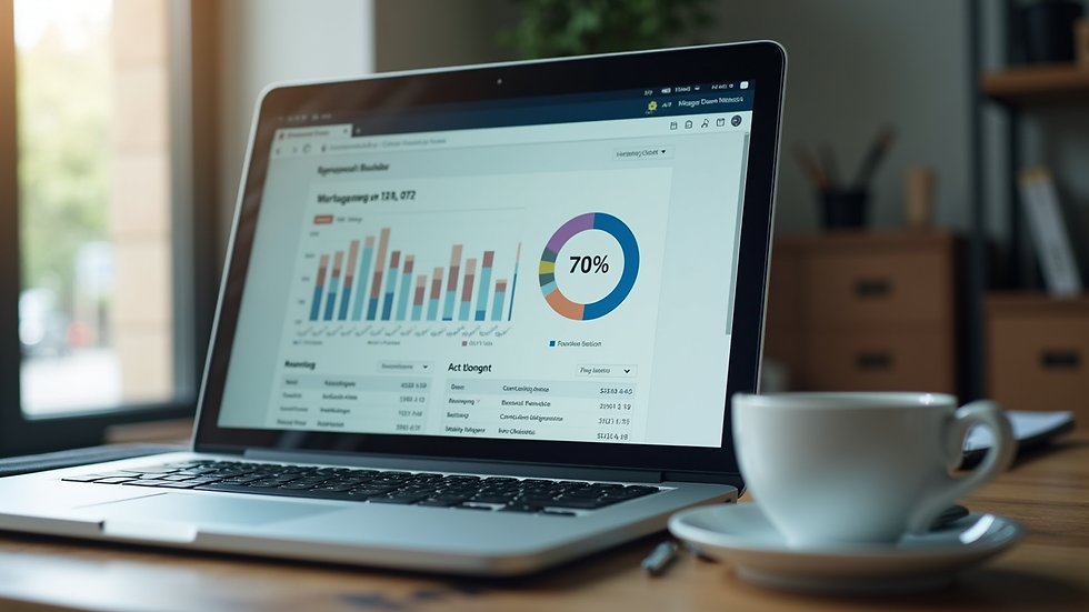 Close-up view of a laptop screen showing a mortgage application dashboard