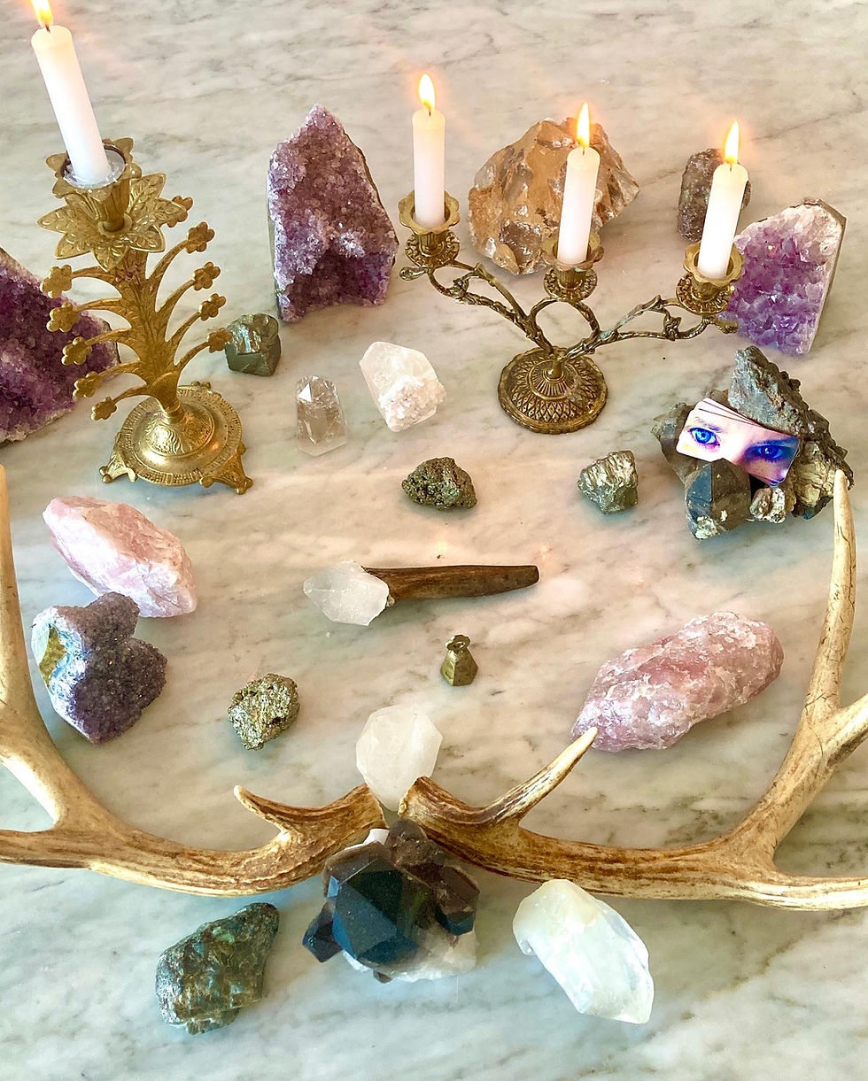 Thumbnail: Clear quartz , pyrite and deer antler magic wand 