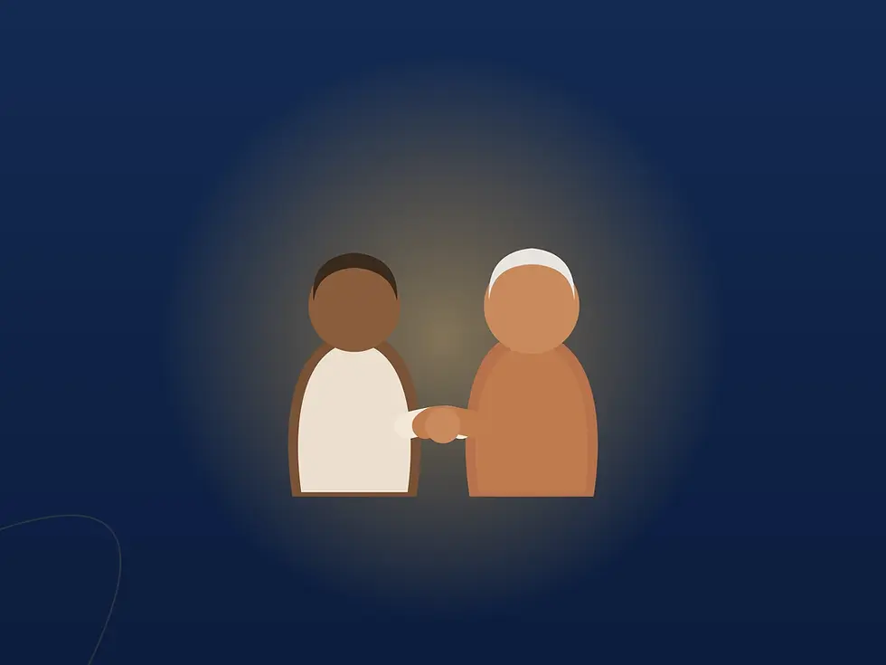 Illustration of a handshake representing a caregiver and family meeting
