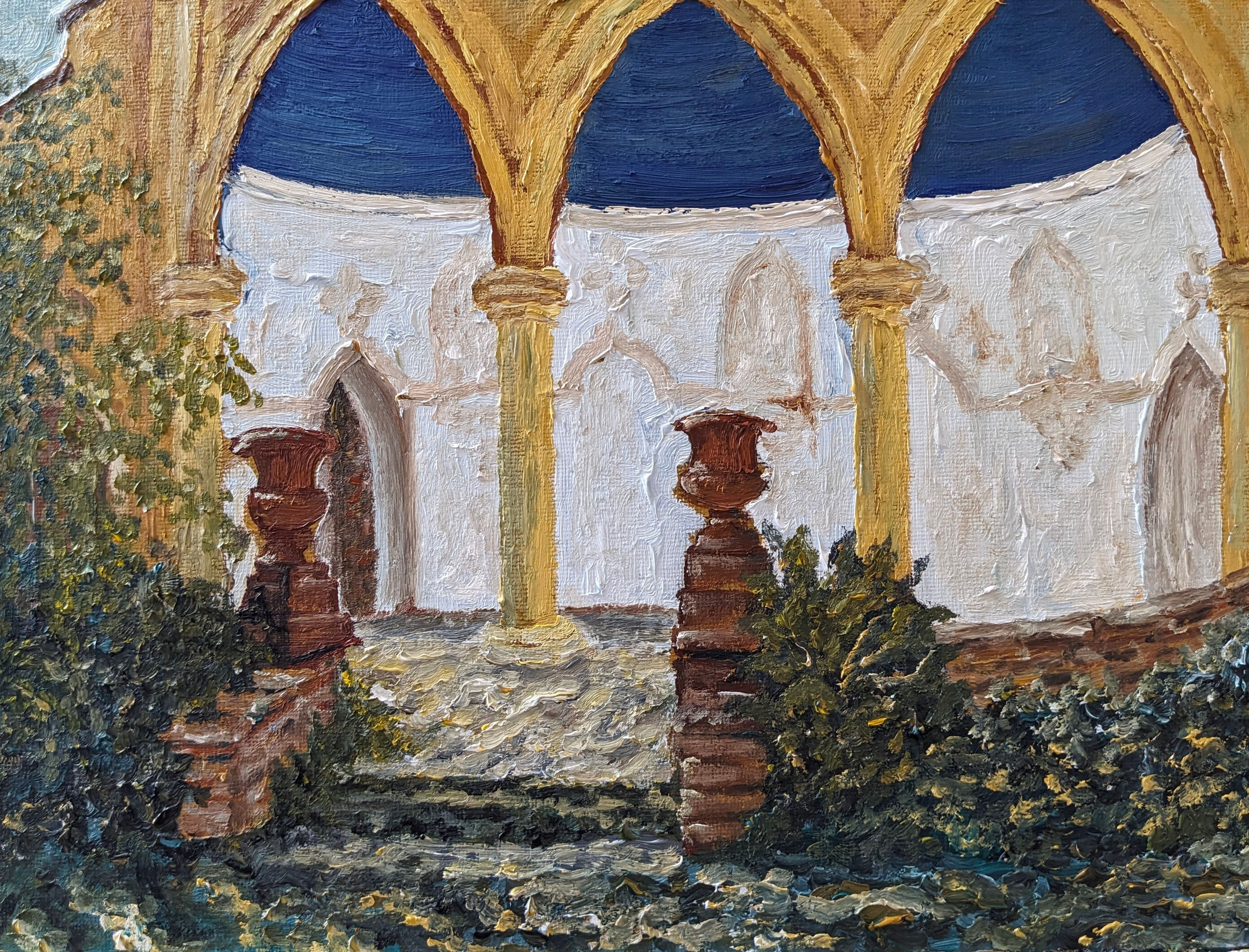 'Historic folly in the Garden' New Age Impressionism Dapillism Oil painting