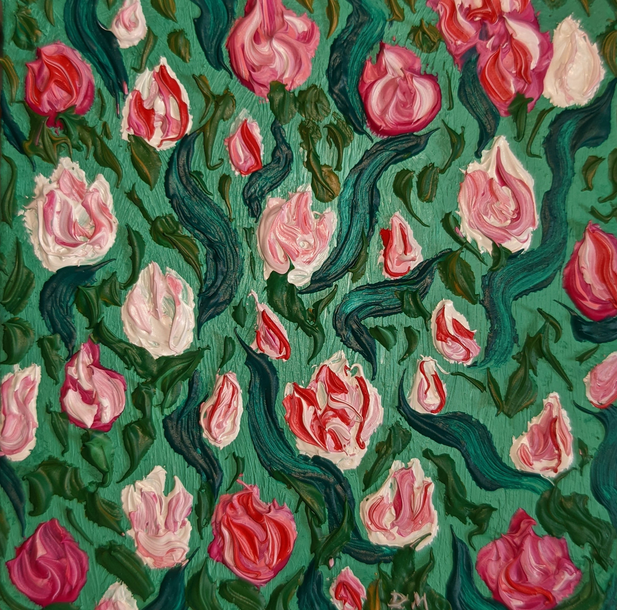 'Tulips of Love' Miniature Fauvism Impasto Oil Painting