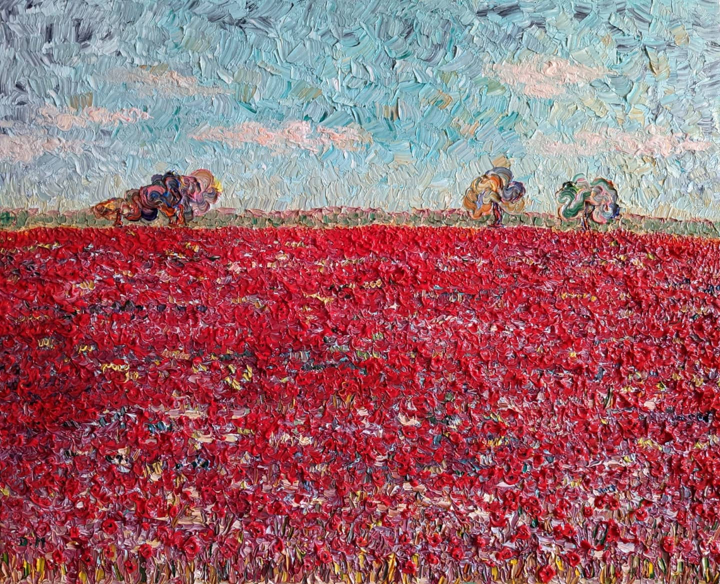 'Field of Scarlet Poppies' Landscape Impressionism Dapillism Oil Painting