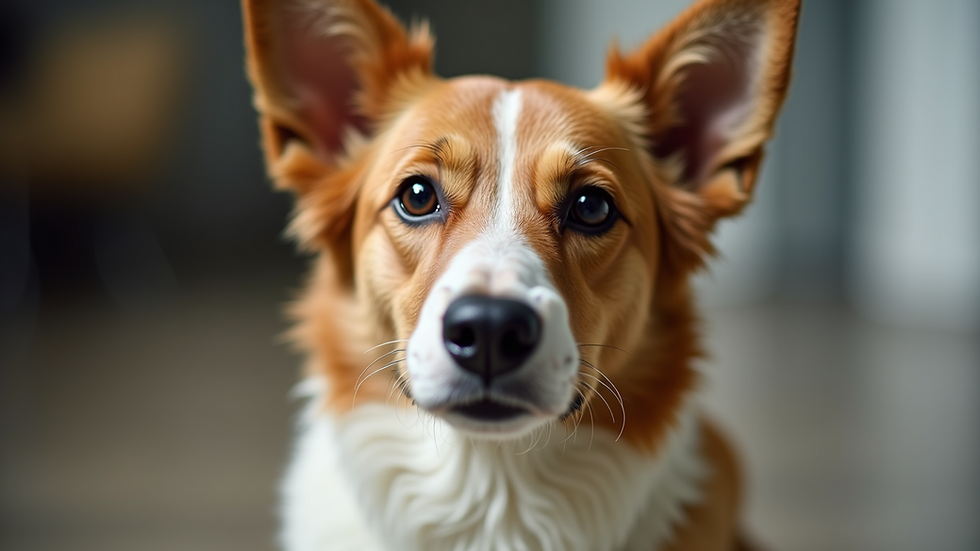 Eye-level view of a dog sitting attentively during training