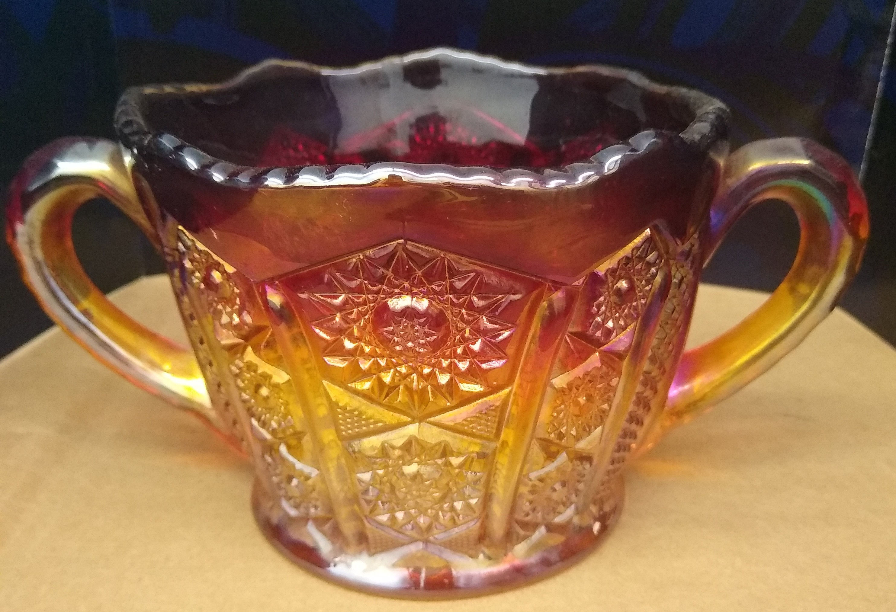 Heirloom Carnival Glass sugar bowl