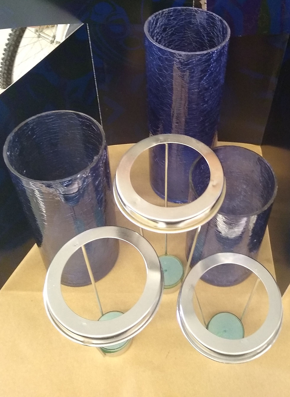 Thumbnail: Vintage Crackle Glass Cobalt Candle Holder
