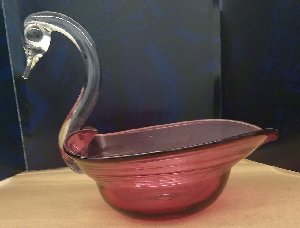Pilgrim Cranberry Glass Swan Dish