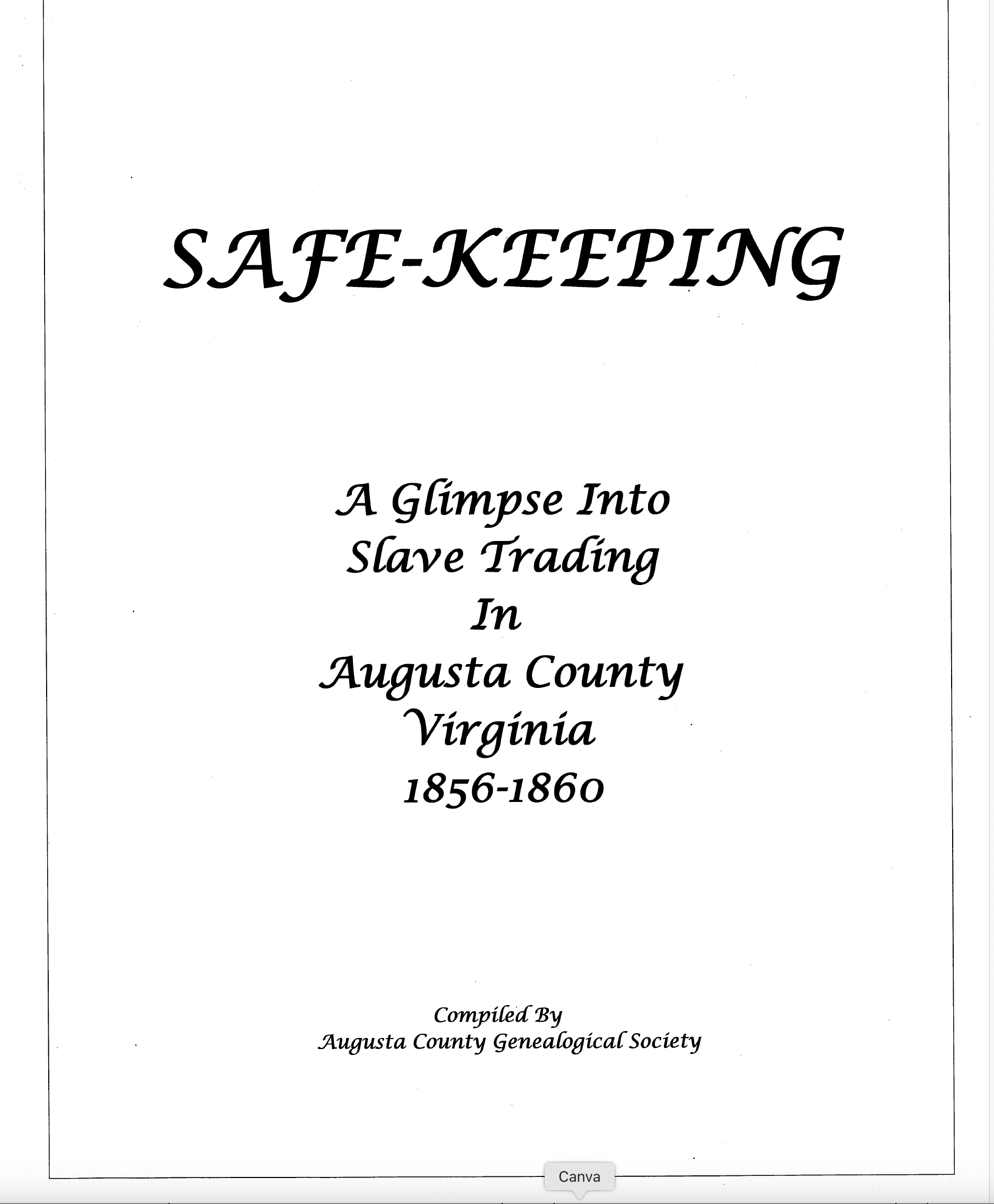 AA-9 Safe-Keeping: A Glimpse into Slave Trading In Augusta Co (1856-1860)