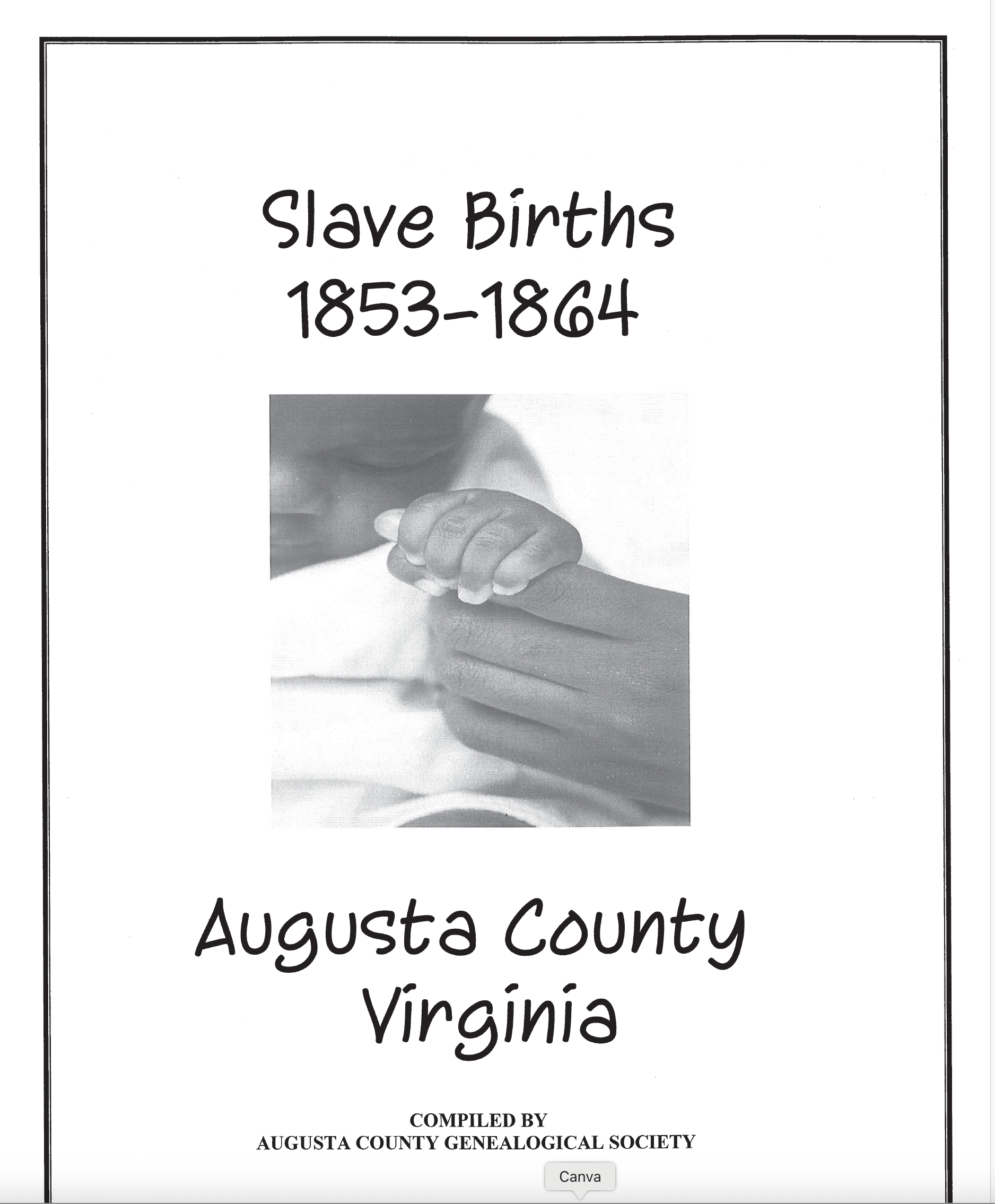 AA-10 Slave Births 1853-1864 Augusta County