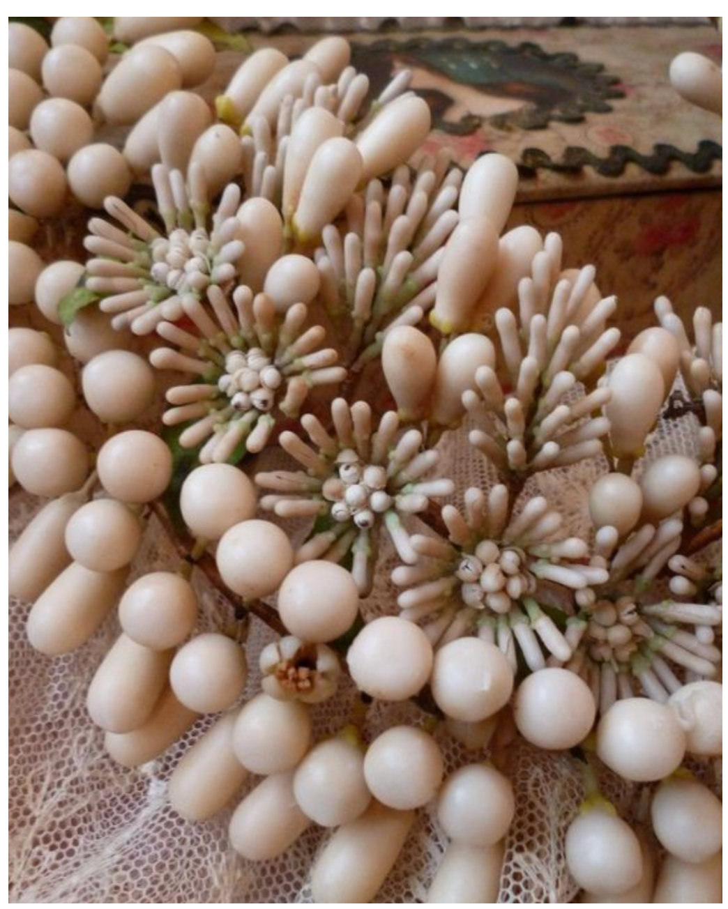 Antique French wax headpiece