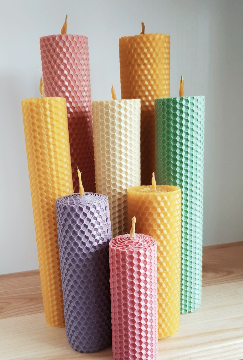 Hand rolled candles using beeswax foundation sheets