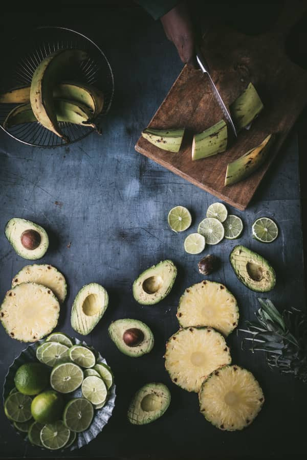 slicing plantains avocado and pineapple by becky hadeed the storied recipe podcast