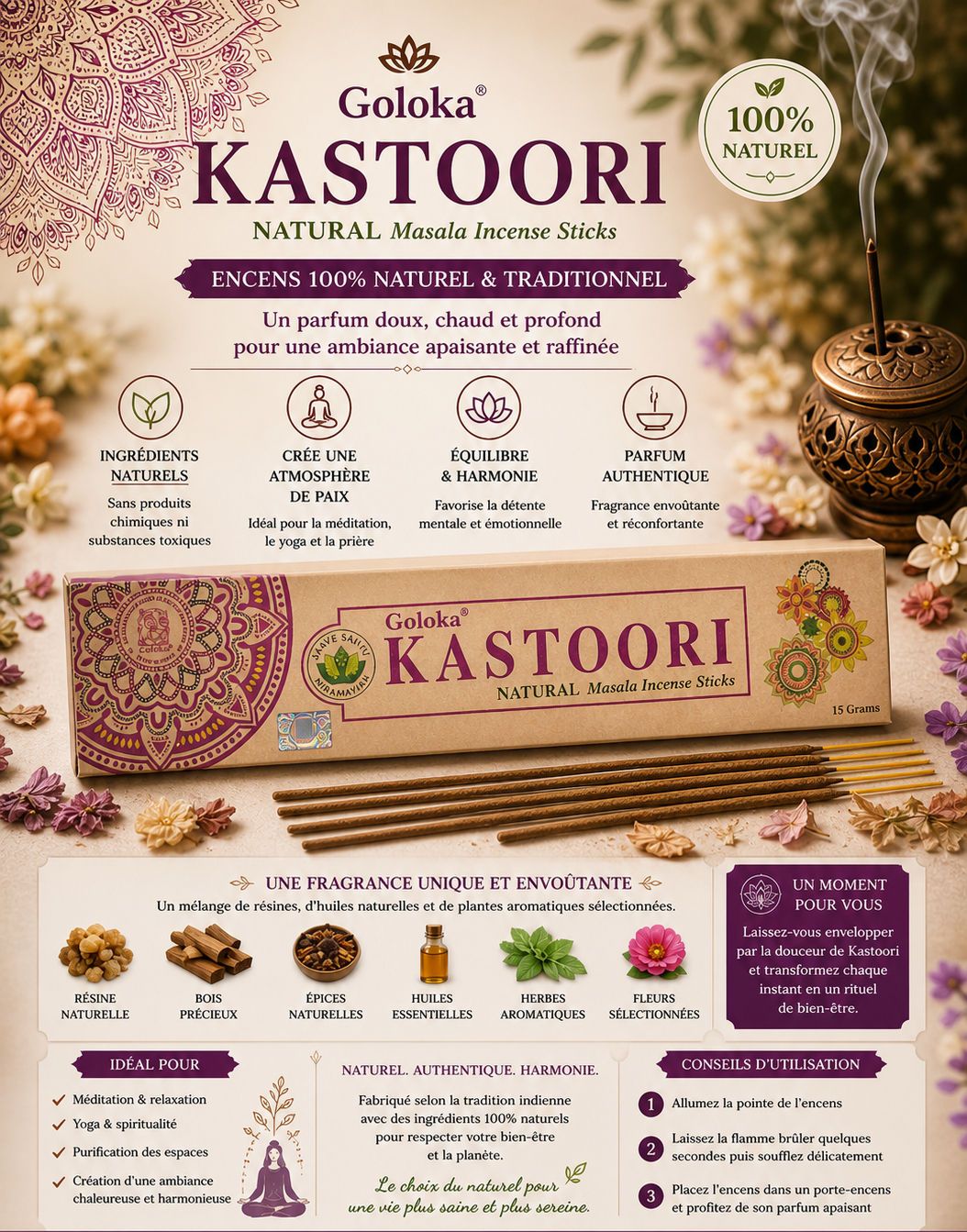 Encens Goloka bâton Kastoori