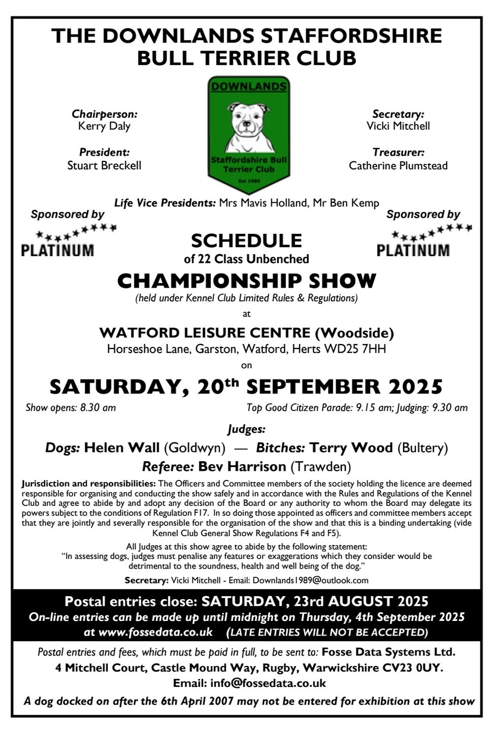 Samedi 20 septembre đŹđ§đ The Downlands Staffordshire Bull Terrier Club Championship Show đđŹđ§