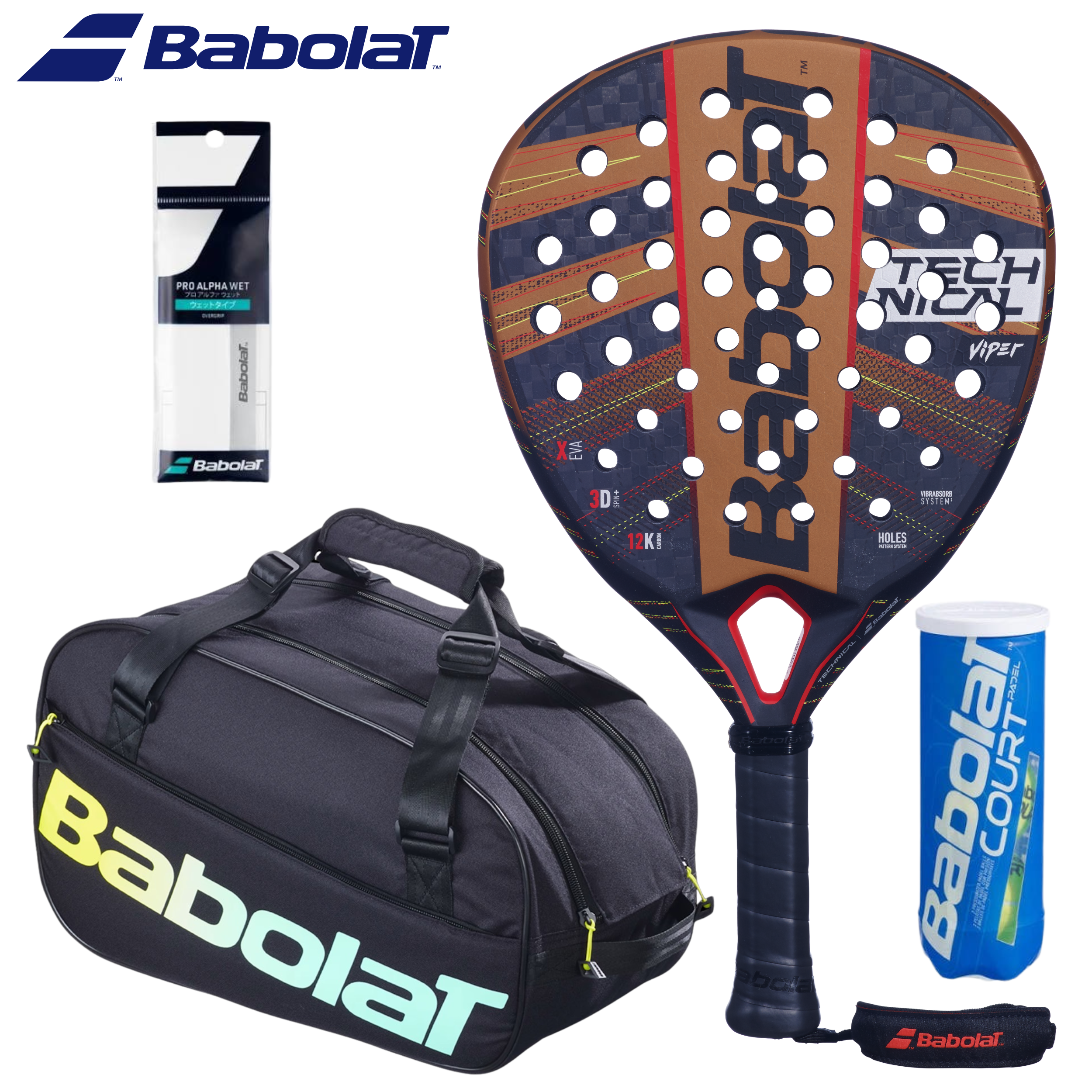 Babolat set (テクニカル ヴァイパー) 2024. 1 Padel racket, 1 bag, 1 ball and 1 grip