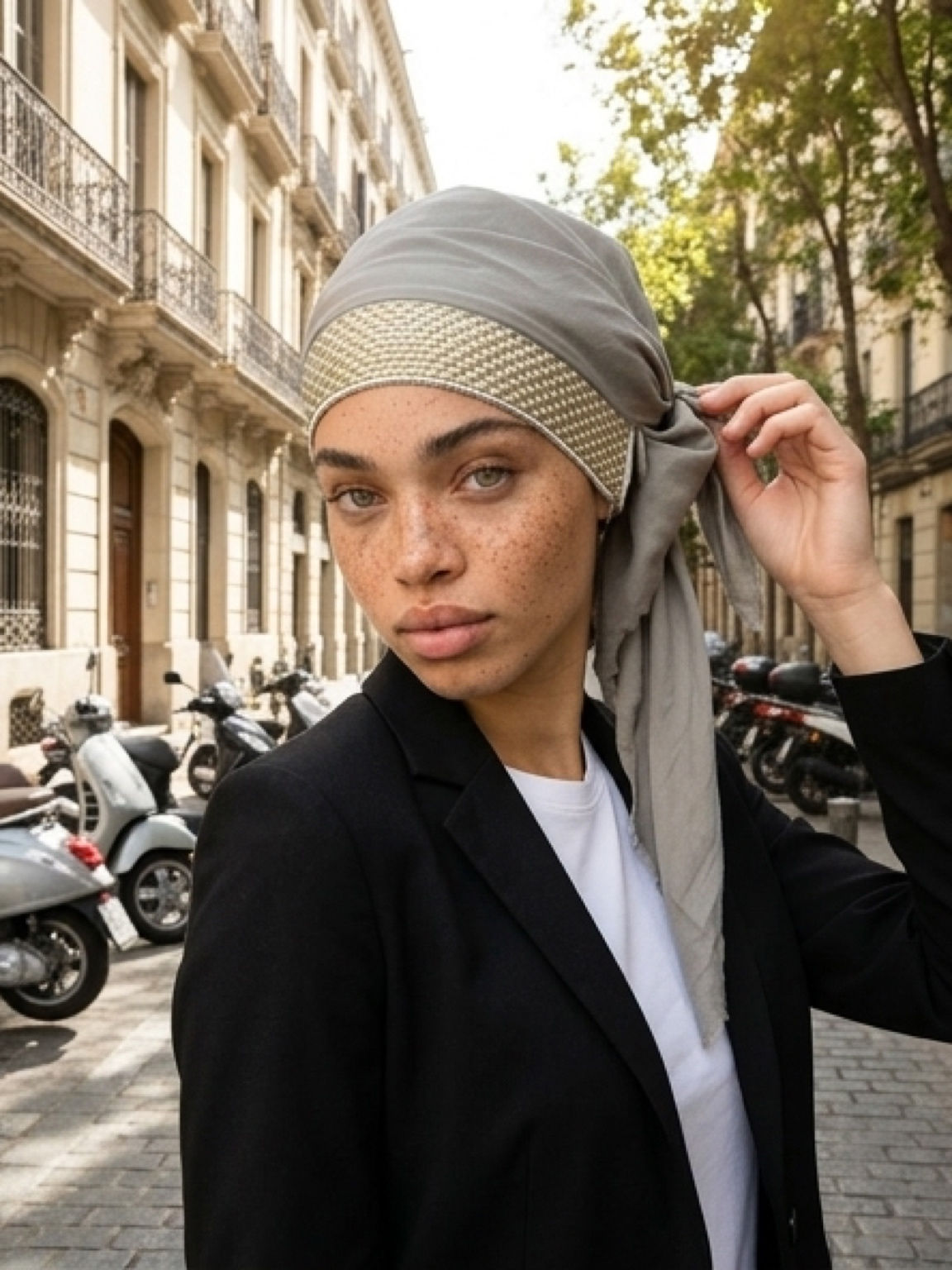 Foulard prénoué Amélia gris-doré