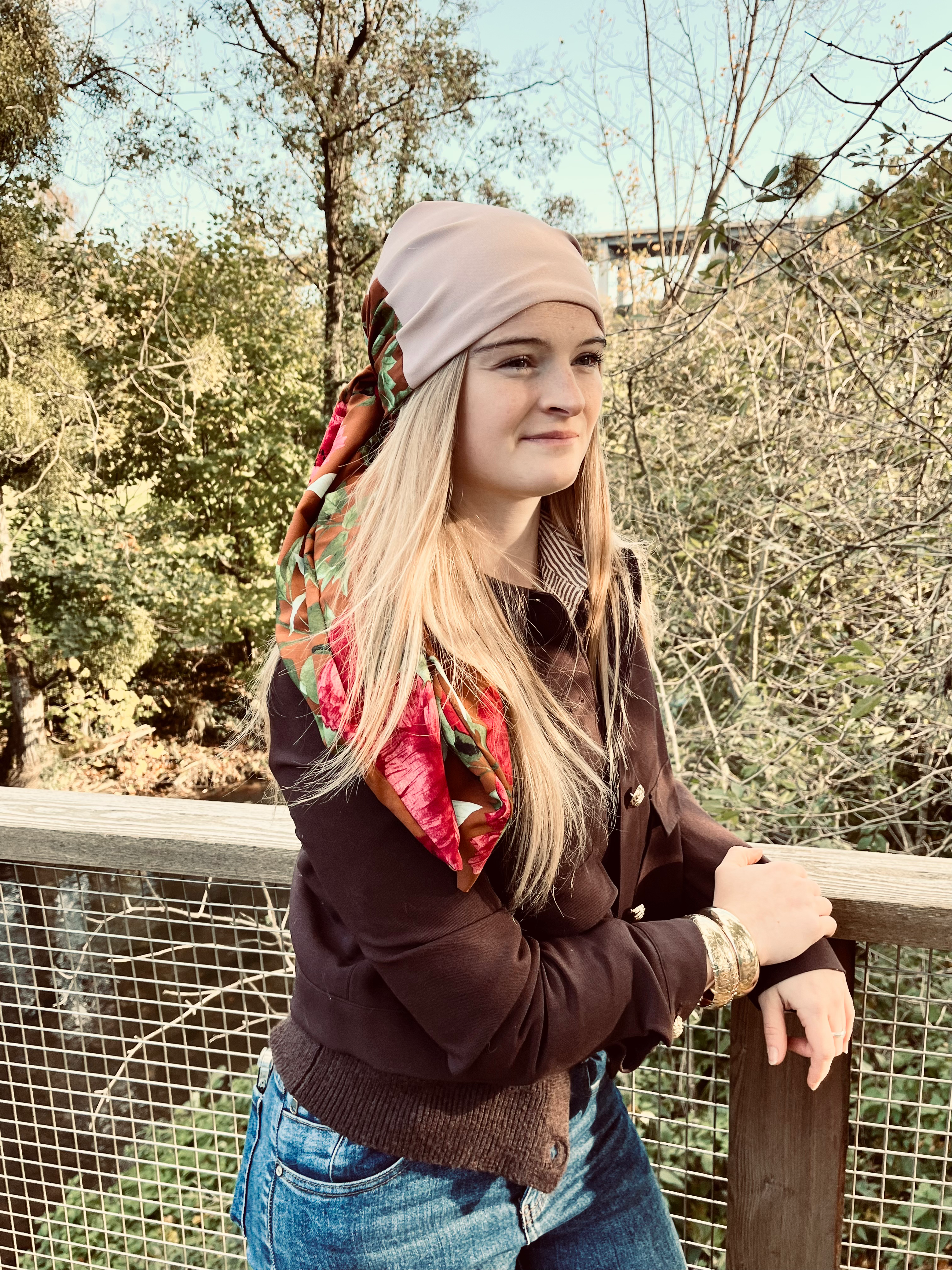 Foulard Nessa rose poudré- fleuri