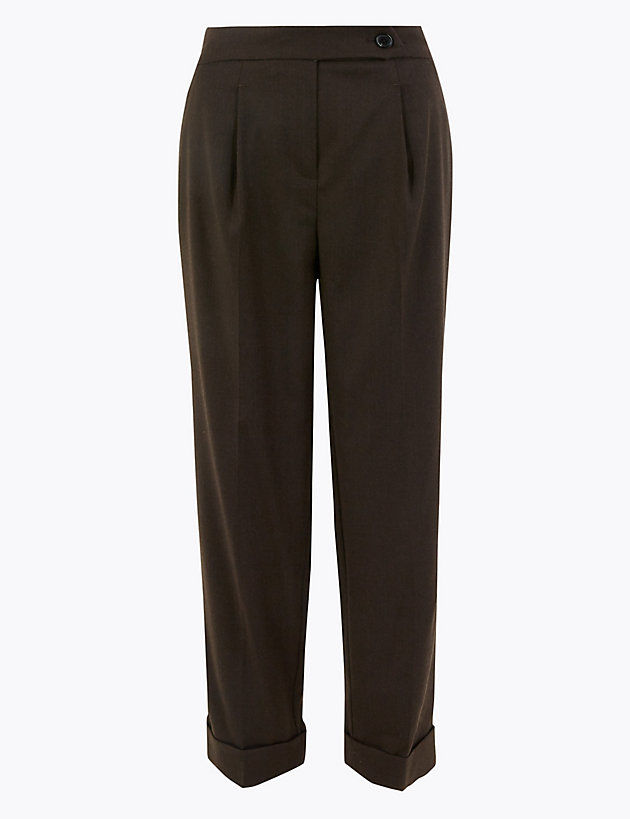 Wool Rich Herringbone Straight Trousers