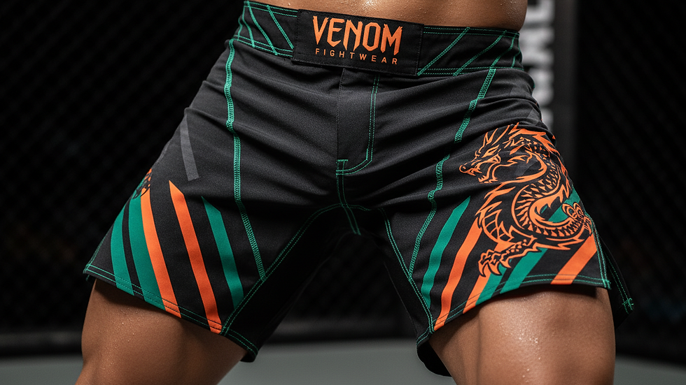 Vue rapprochée d’un short MMA en polyester avec coutures renforcées