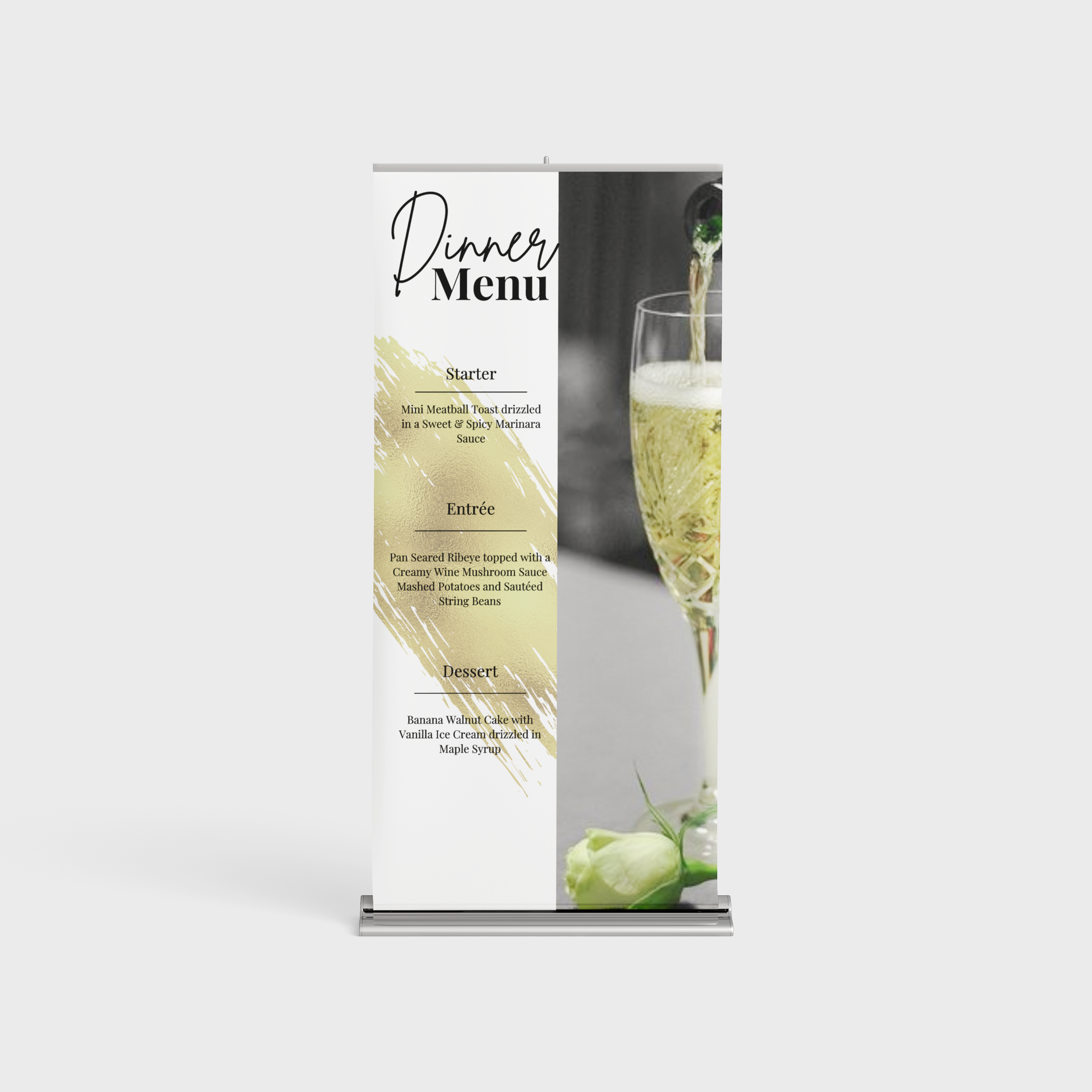 White & White Gold Menu Card, Modern Design
