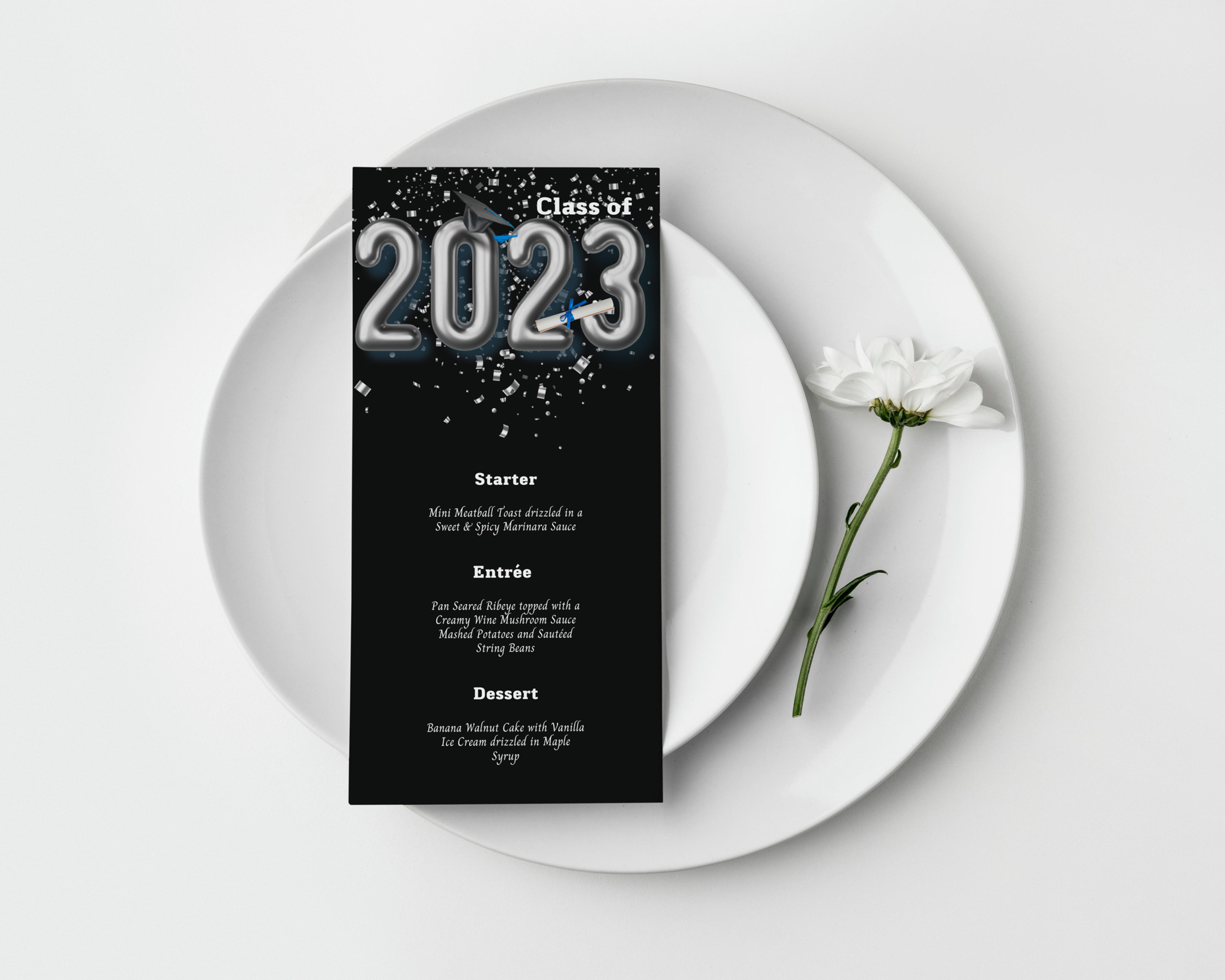 Black & Silver Graduation Menu, Celebration Template