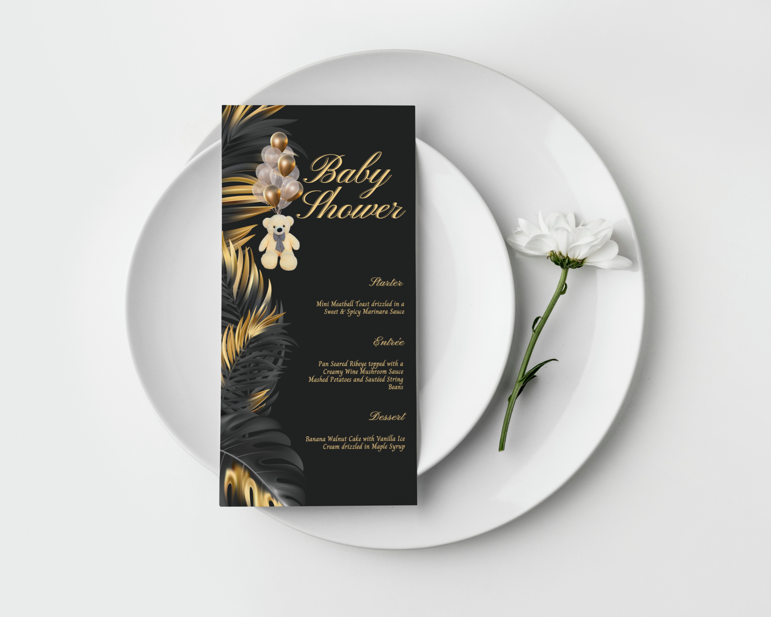 Black & Yellow Baby Shower Menu, Celebration Template